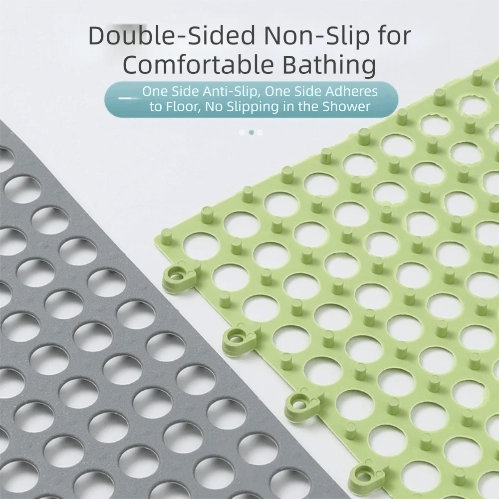 6 Pack Drainage Interlocking Rubber Floor Tiles Soft PVC Non-Slip Tile Splicing Shower Mat, outdoor bathroom floor drainage mat, swimming pool terrace balcony mat,DIY cut‑to‑size(3 Grey + 3 White )