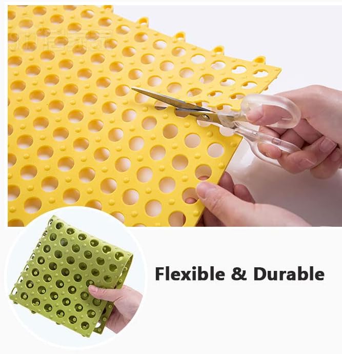 6 Pack Drainage Interlocking Rubber Floor Tiles Soft PVC Non-Slip Tile Splicing Shower Mat, outdoor bathroom floor drainage mat, swimming pool terrace balcony mat,DIY cut‑to‑size(3 Grey + 3 White )