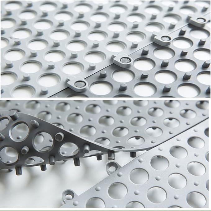 6 Pack Drainage Interlocking Rubber Floor Tiles Soft PVC Non-Slip Tile Splicing Shower Mat, outdoor bathroom floor drainage mat, swimming pool terrace balcony mat,DIY cut‑to‑size(3 Grey + 3 White )