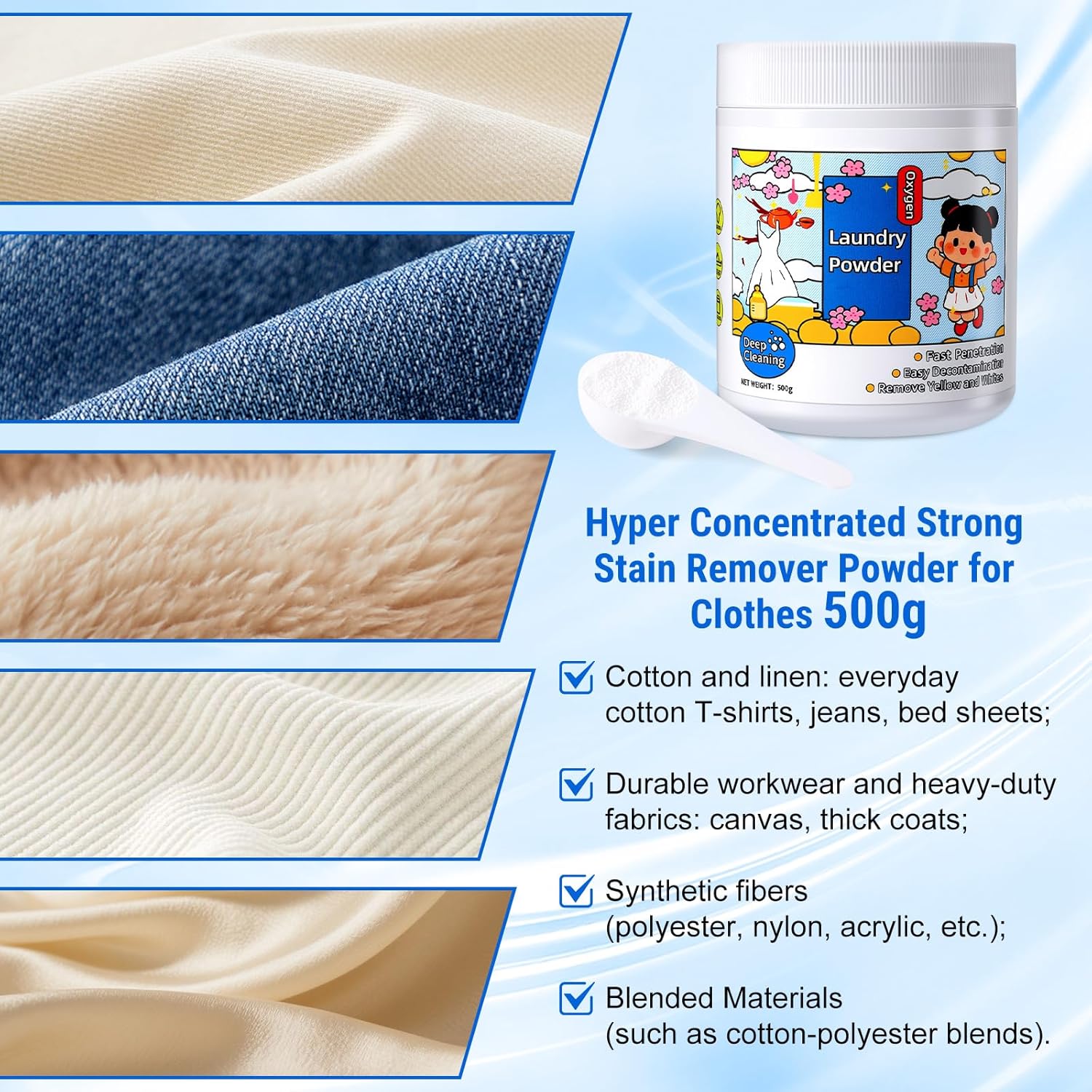 Oxi Stain Remover Powder 500g Active Oxygen Laundry Powder Chlorine Free Color Safe Removes Milk Sweat Oil Stains Deep Cleaning for Clothes Suitable for Washing Machine  Laundry detergent Powder