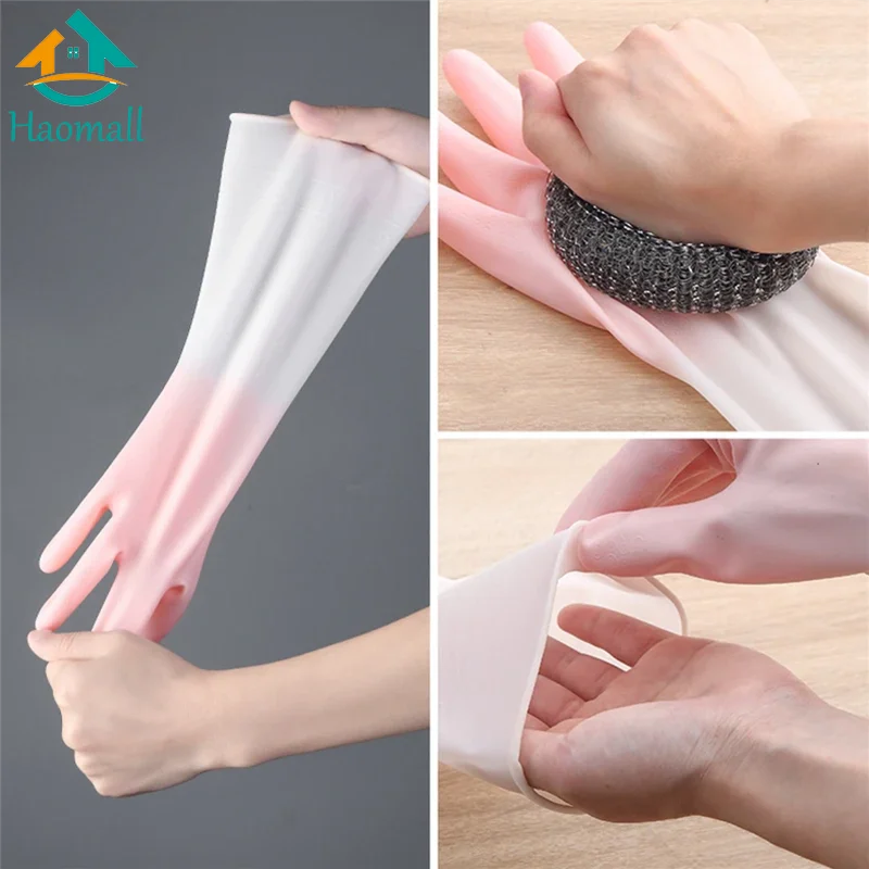3 Pairs Rubber Beef Tendon Kitchen Gloves, Waterproof Anti-slip Latex Gloves for Dishwashing Housework Cleaning, Durable Protective Silicone Sponge Scrubber Gloves for Household Washing