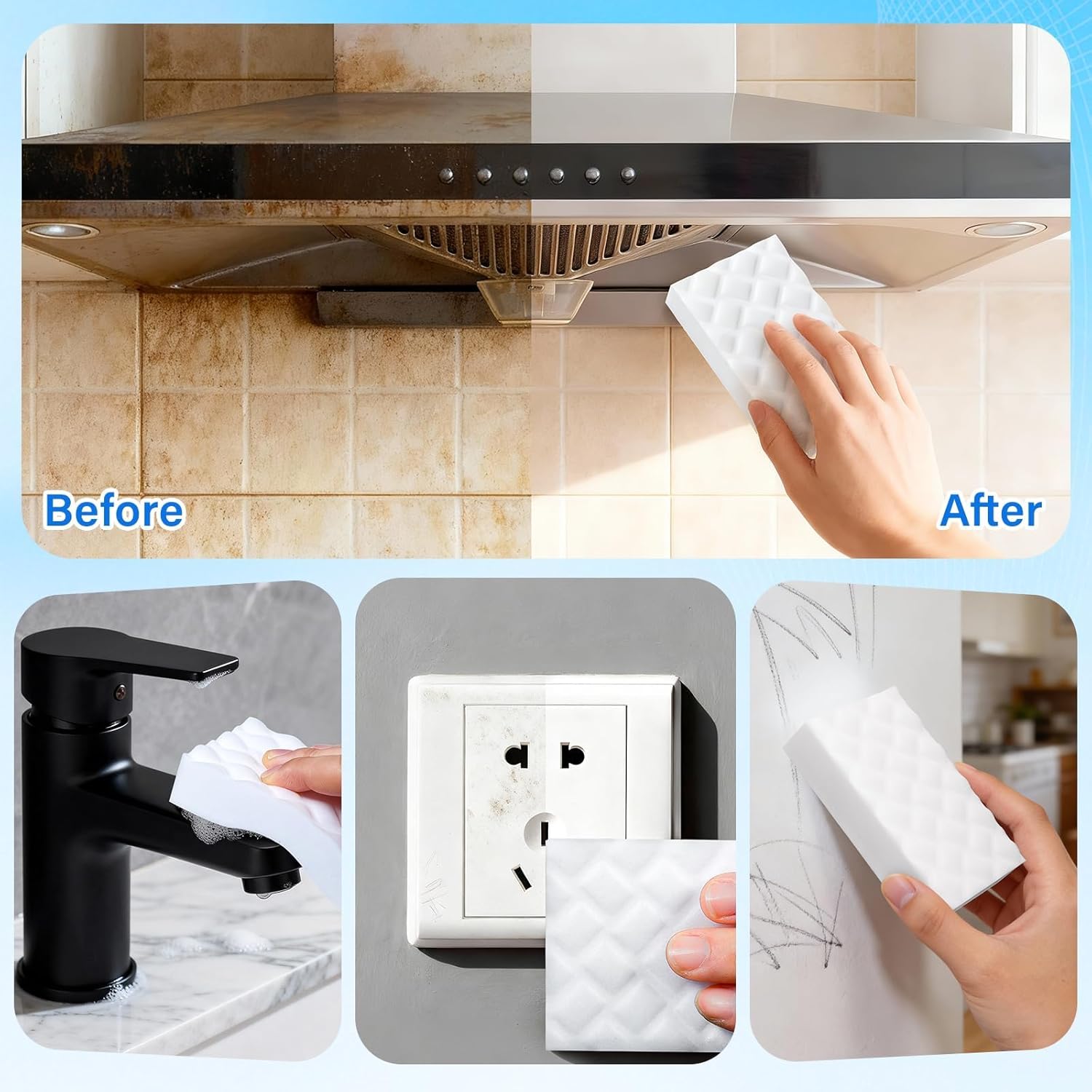 3 Pack Extra Thick Magic Cleaning Pads - Eraser Sponge for All Surfaces - Kitchen-Bathroom-Furniture-Leather-Car-Steel - Just Add Water to Erase All Dirt - Melamine - Universal Cleaner