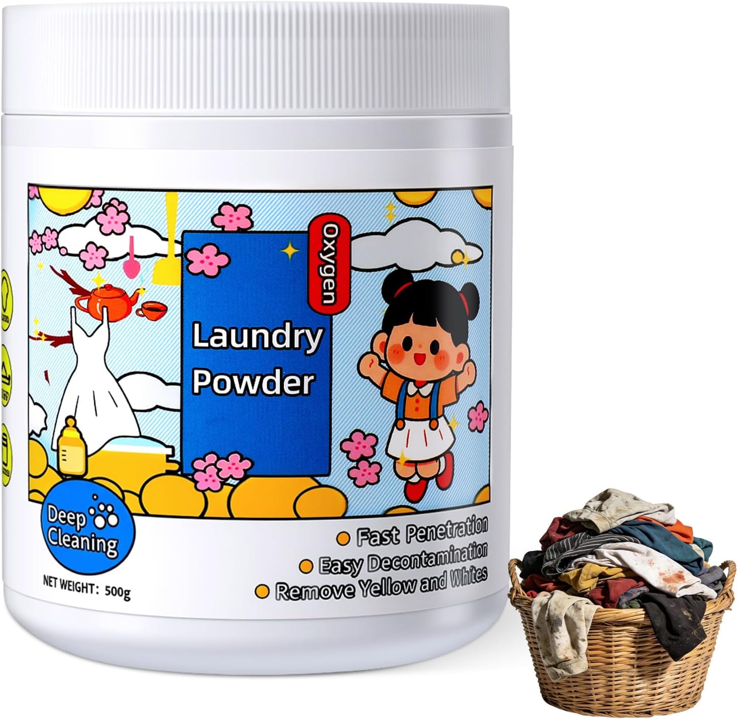 Oxi Stain Remover Powder 500g Active Oxygen Laundry Powder Chlorine Free Color Safe Removes Milk Sweat Oil Stains Deep Cleaning for Clothes Suitable for Washing Machine  Laundry detergent Powder