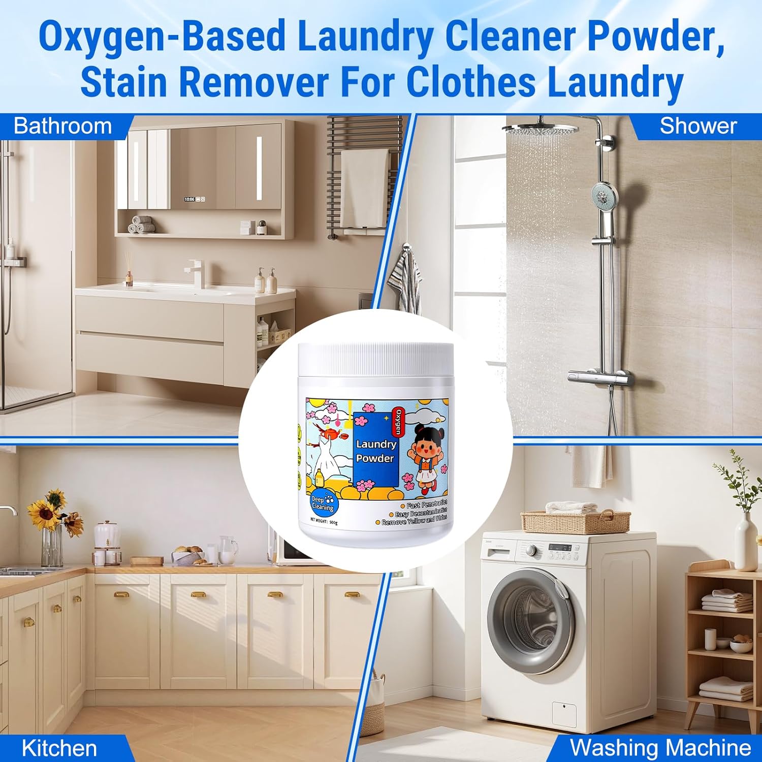 Oxi Stain Remover Powder 500g Active Oxygen Laundry Powder Chlorine Free Color Safe Removes Milk Sweat Oil Stains Deep Cleaning for Clothes Suitable for Washing Machine  Laundry detergent Powder