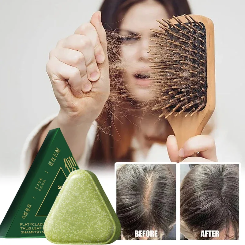 Anti Hair Loss Promote Hair Growth Shampoo Bar Natural Triangle Natural Herbal Medical Soap with Usman Grass and Platycladus Oil Control Deep Cleansing Strengthen Roots Refreshing Hair Care Shampoo