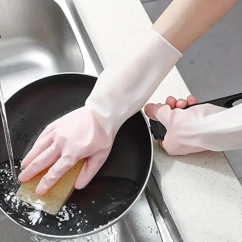 3 Pairs Rubber Beef Tendon Kitchen Gloves, Waterproof Anti-slip Latex Gloves for Dishwashing Housework Cleaning, Durable Protective Silicone Sponge Scrubber Gloves for Household Washing