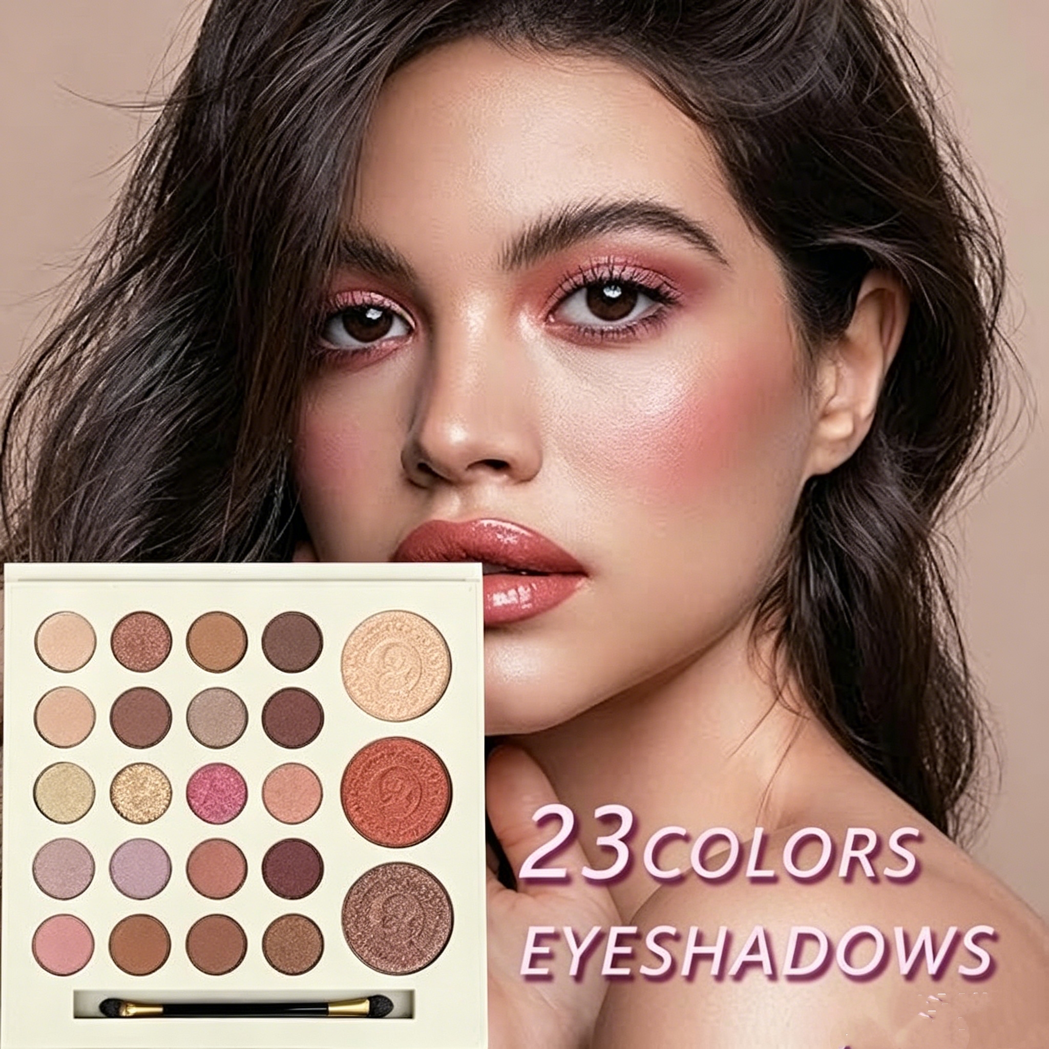 23 Colors Multi-Use Nude Eyeshadow Palette with Dual-Ended Brush, Matte Shimmer Glitter High Pigment Eyeshadow, Can Be Used as Blush Highlighter Contour, Long-Lasting Waterproof Blend Eye Makeup Kit
