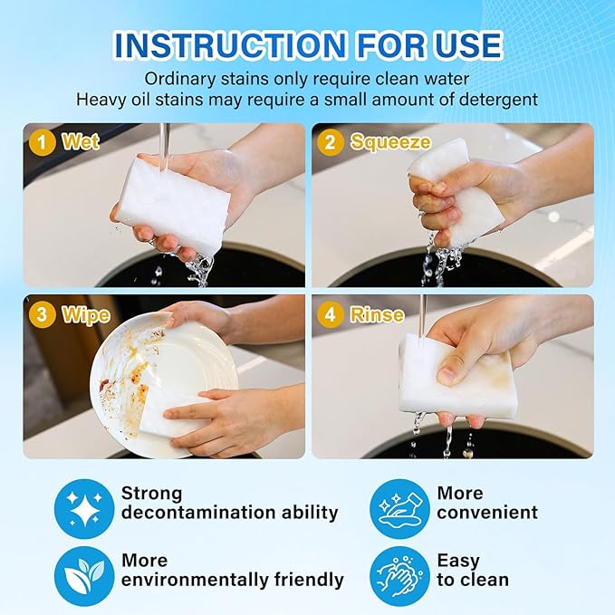 3 Pack Extra Thick Magic Cleaning Pads - Eraser Sponge for All Surfaces - Kitchen-Bathroom-Furniture-Leather-Car-Steel - Just Add Water to Erase All Dirt - Melamine - Universal Cleaner