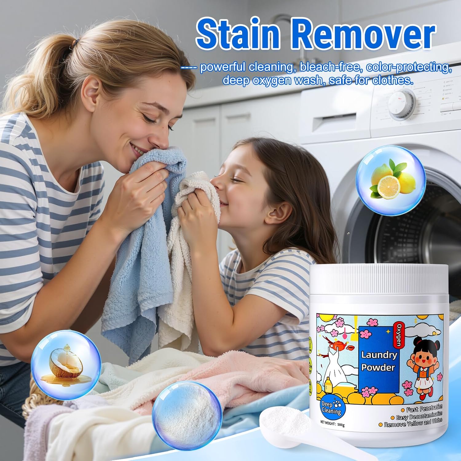 Oxi Stain Remover Powder 500g Active Oxygen Laundry Powder Chlorine Free Color Safe Removes Milk Sweat Oil Stains Deep Cleaning for Clothes Suitable for Washing Machine  Laundry detergent Powder