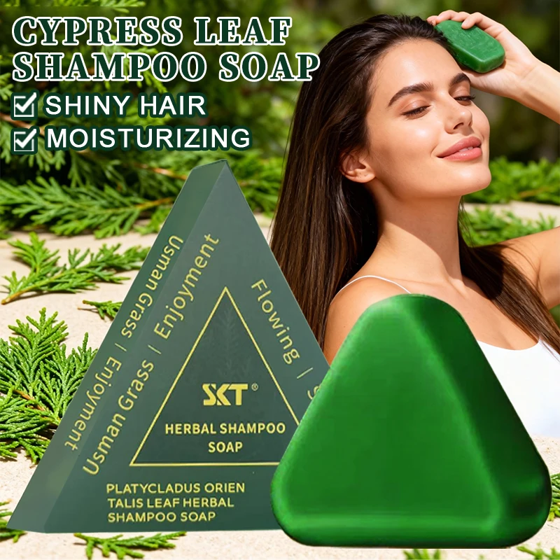 Anti Hair Loss Promote Hair Growth Shampoo Bar Natural Triangle Natural Herbal Medical Soap with Usman Grass and Platycladus Oil Control Deep Cleansing Strengthen Roots Refreshing Hair Care Shampoo