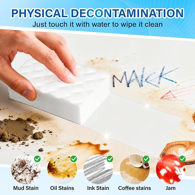 3 Pack Extra Thick Magic Cleaning Pads - Eraser Sponge for All Surfaces - Kitchen-Bathroom-Furniture-Leather-Car-Steel - Just Add Water to Erase All Dirt - Melamine - Universal Cleaner