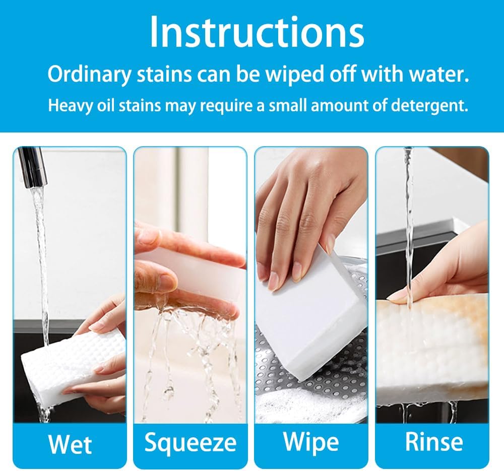 3 Pack Extra Thick Magic Cleaning Pads - Eraser Sponge for All Surfaces - Kitchen-Bathroom-Furniture-Leather-Car-Steel - Just Add Water to Erase All Dirt - Melamine - Universal Cleaner