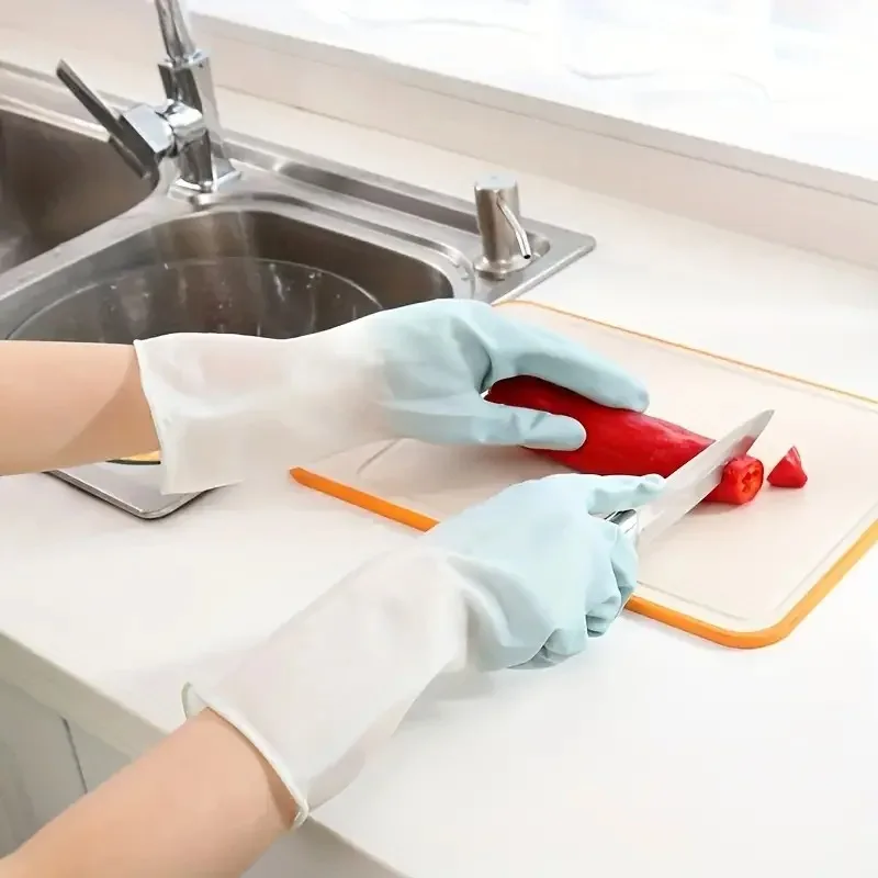 3 Pairs Rubber Beef Tendon Kitchen Gloves, Waterproof Anti-slip Latex Gloves for Dishwashing Housework Cleaning, Durable Protective Silicone Sponge Scrubber Gloves for Household Washing