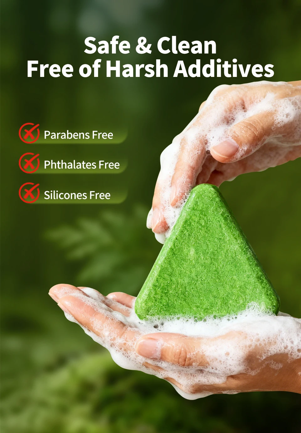 Anti Hair Loss Promote Hair Growth Shampoo Bar Natural Triangle Natural Herbal Medical Soap with Usman Grass and Platycladus Oil Control Deep Cleansing Strengthen Roots Refreshing Hair Care Shampoo