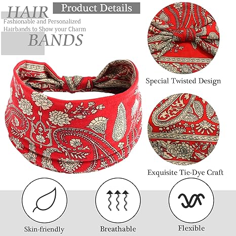Headbands, Extra Thick Stretchy Non-Slip Workout Hair Bands, 3 Pack Twisted Turban Headscarf & Head Wraps Set + Bonus Earrings, Women Hair Accessory