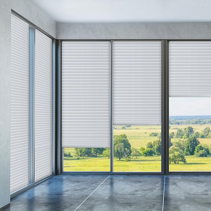 curtain,Stick On Blinds for Windows, No Drill Blinds, No Drilling Door Blinds, Light Filtering Pleated Waterproof Paper Blinds and Shades, Clip On Waterproof Blinds for Kitchen Patio Bathroom
