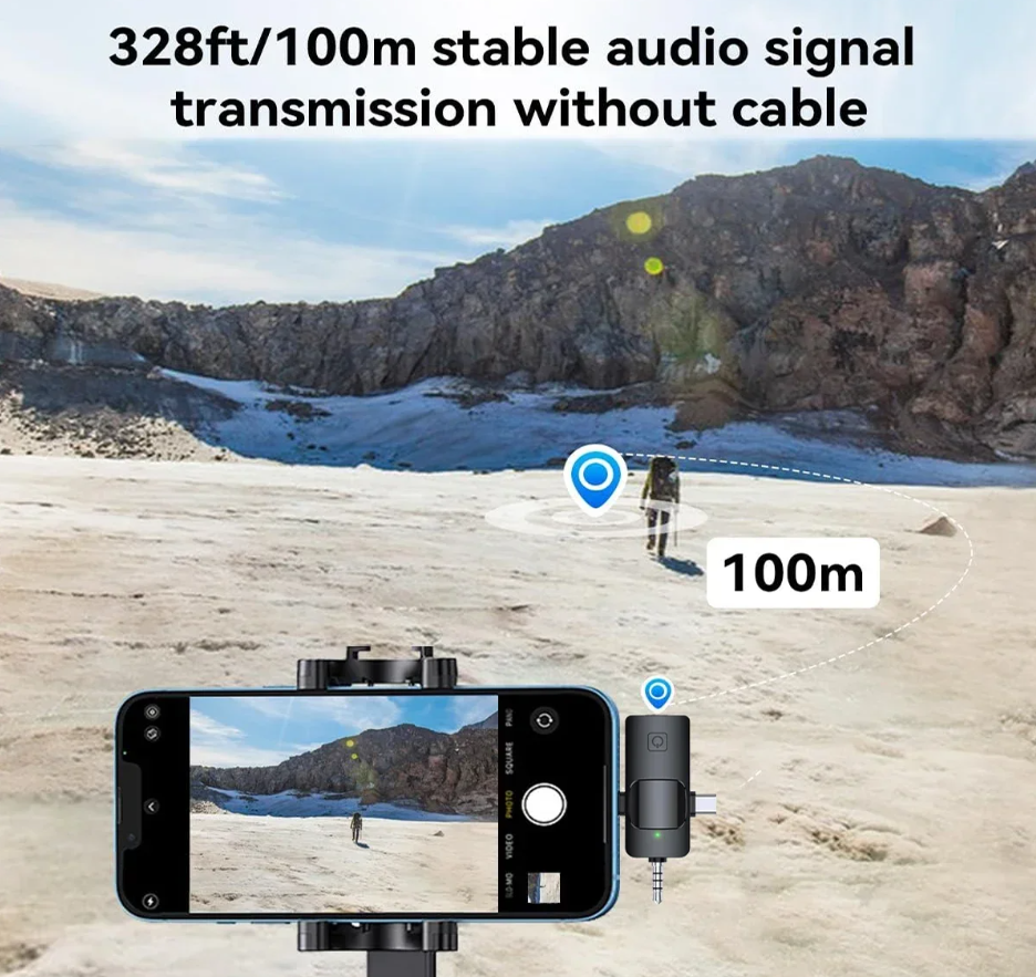 3 in 1 Wireless  Microphone, Noise Cancellation Wireless Mic for Youtubers, Video Recording, Facebook, Compatible with Type-C Android/iPhone/Cameras/Laptop，Wireless Lavalier Microphone