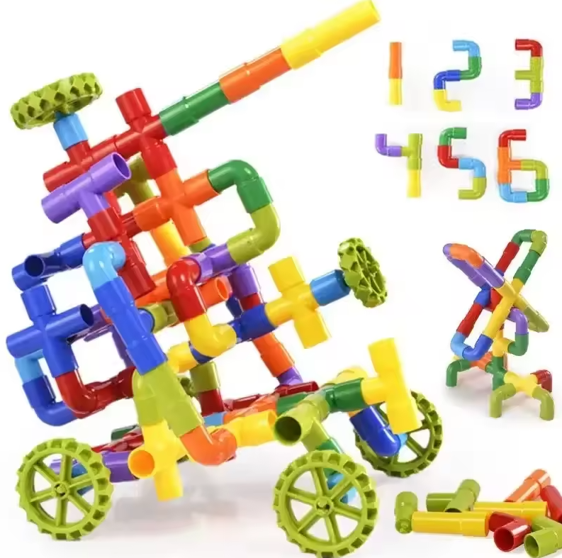150Pcs Kids Children Toy Building Blocks, STEM Colorful Tube Pipe Construction Blocks, Educational Brain Building Toy Kit for Toddlers Preschool, Construction Blocks Toy for 3-8 Years Old Boys Girls