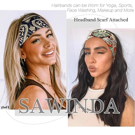 Headbands, Extra Thick Stretchy Non-Slip Workout Hair Bands, 3 Pack Twisted Turban Headscarf & Head Wraps Set + Bonus Earrings, Women Hair Accessory
