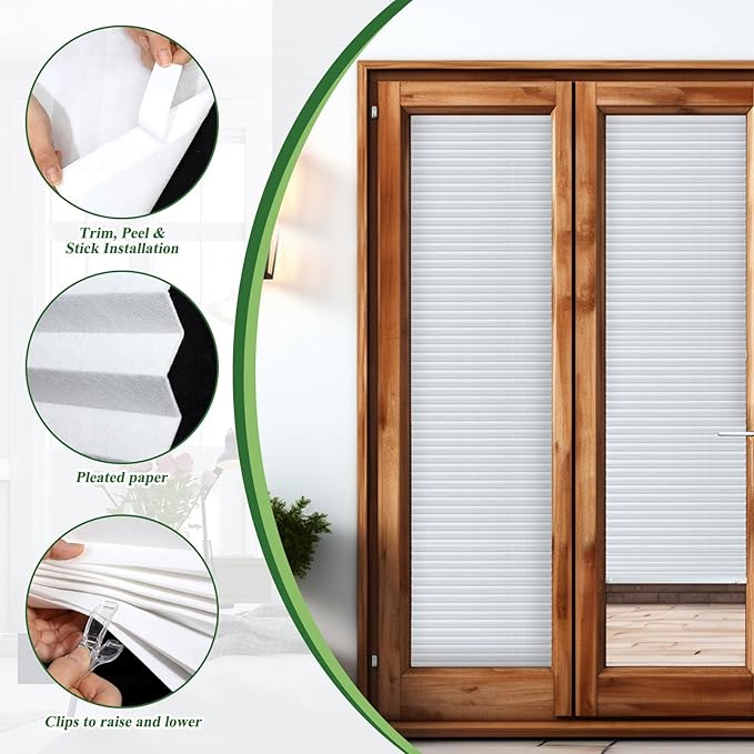 curtain,Stick On Blinds for Windows, No Drill Blinds, No Drilling Door Blinds, Light Filtering Pleated Waterproof Paper Blinds and Shades, Clip On Waterproof Blinds for Kitchen Patio Bathroom