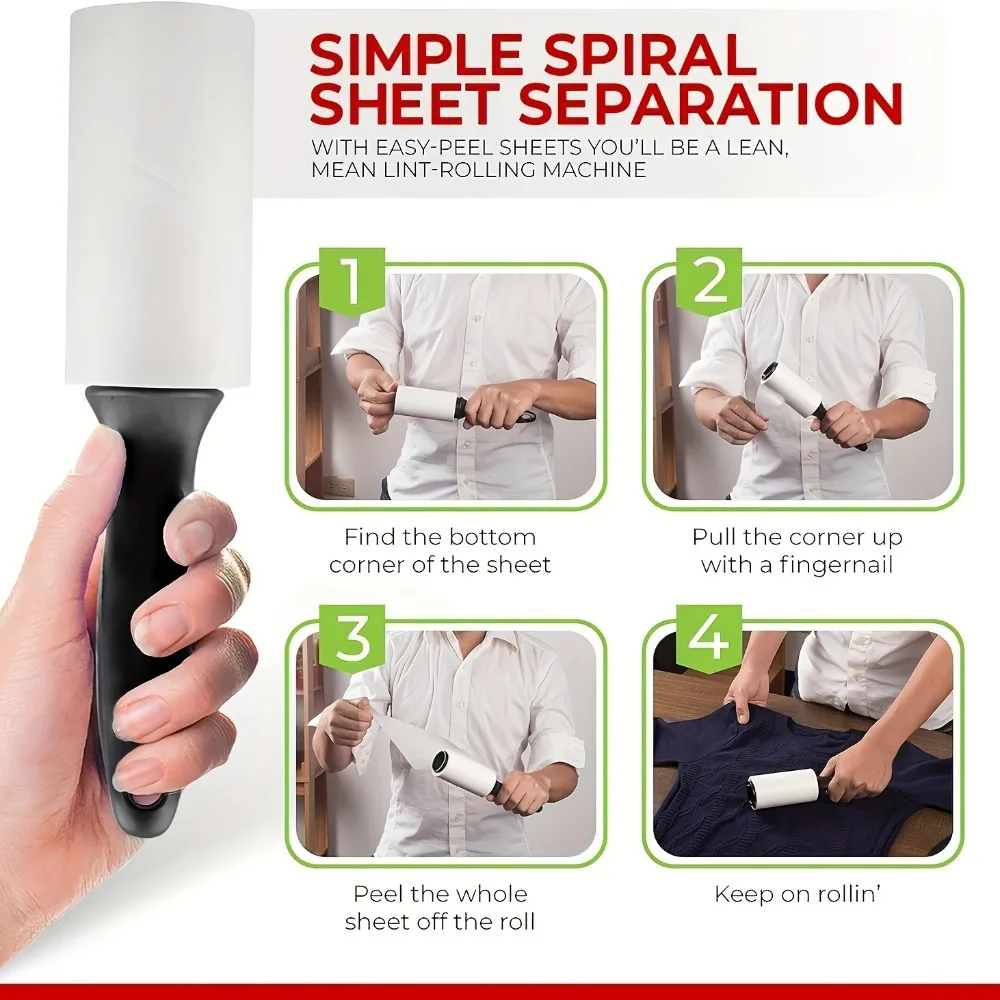 120 Sheets Lint Roller Pet Hair Remover Sticky Brush, Removable Paper Extra Sticky Lint Remover, Cleaner for Clothes Furniture Car Seat(1 handle + 2 refill rolls)