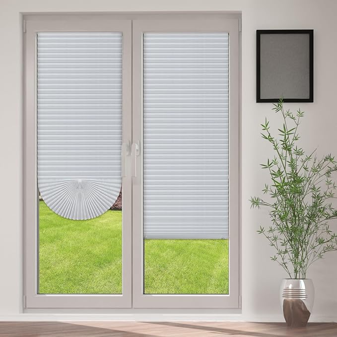 curtain,Stick On Blinds for Windows, No Drill Blinds, No Drilling Door Blinds, Light Filtering Pleated Waterproof Paper Blinds and Shades, Clip On Waterproof Blinds for Kitchen Patio Bathroom