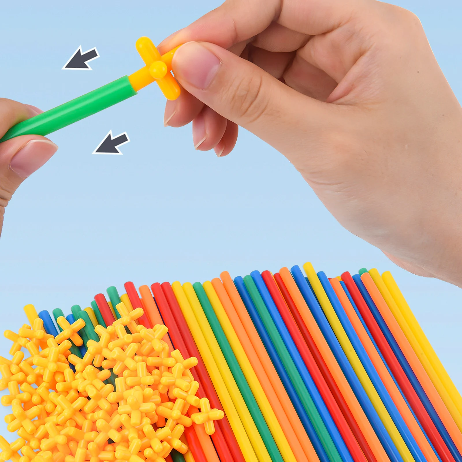 200Pcs Kids Children Toy Building Blocks, Colorful Plastic Straw Constructor STEM Educational Toy, DIY Engineering Construction Set, Toddler Brain Learning Game, Boys Girls Birthday Holiday Gift