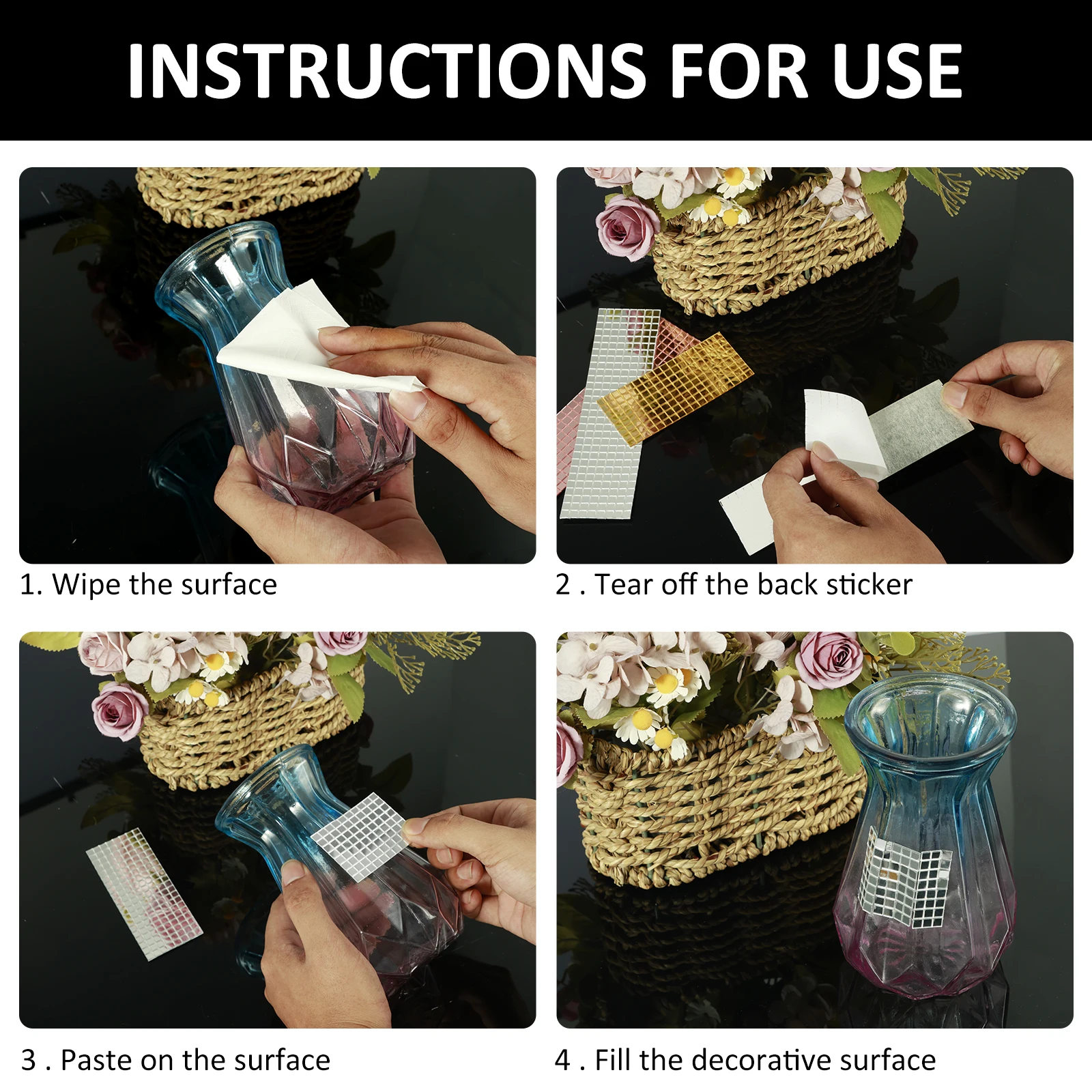 1600Pcs Self‑Adhesive Disco Mirror Mosaic Tiles, 5x5mm Silver Square Glass Sticker, DIY Craft Supplies for Disco Ball Vase Pot Art Project Home Indoor Outdoor Party Wall Decoration