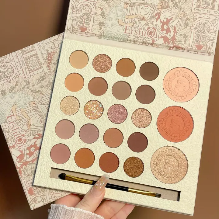 23 Colors Multi-Use Nude Eyeshadow Palette with Dual-Ended Brush, Matte Shimmer Glitter High Pigment Eyeshadow, Can Be Used as Blush Highlighter Contour, Long-Lasting Waterproof Blend Eye Makeup Kit