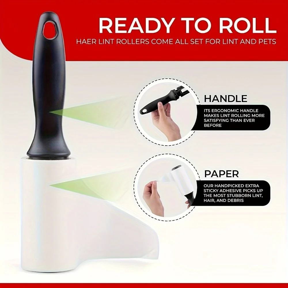 120 Sheets Lint Roller Pet Hair Remover Sticky Brush, Removable Paper Extra Sticky Lint Remover, Cleaner for Clothes Furniture Car Seat(1 handle + 2 refill rolls)