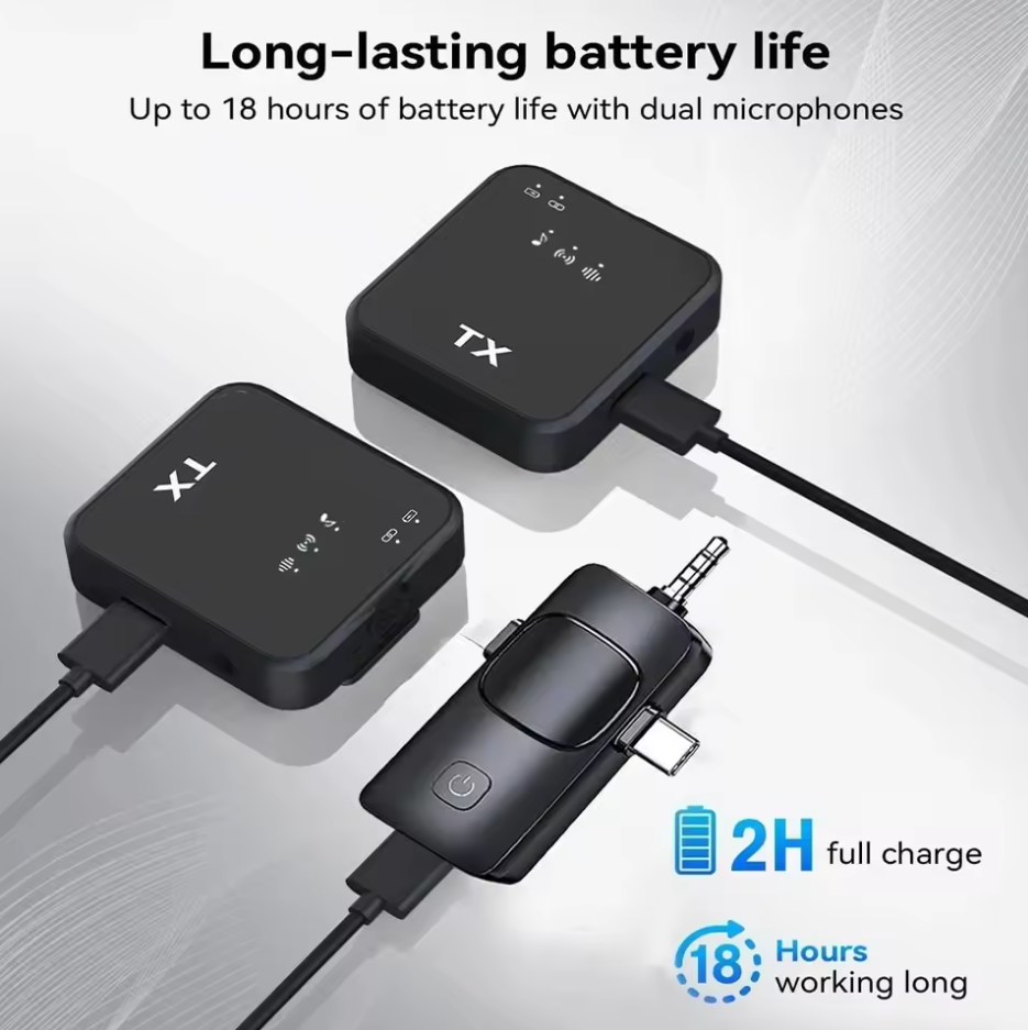3 in 1 Wireless  Microphone, Noise Cancellation Wireless Mic for Youtubers, Video Recording, Facebook, Compatible with Type-C Android/iPhone/Cameras/Laptop，Wireless Lavalier Microphone