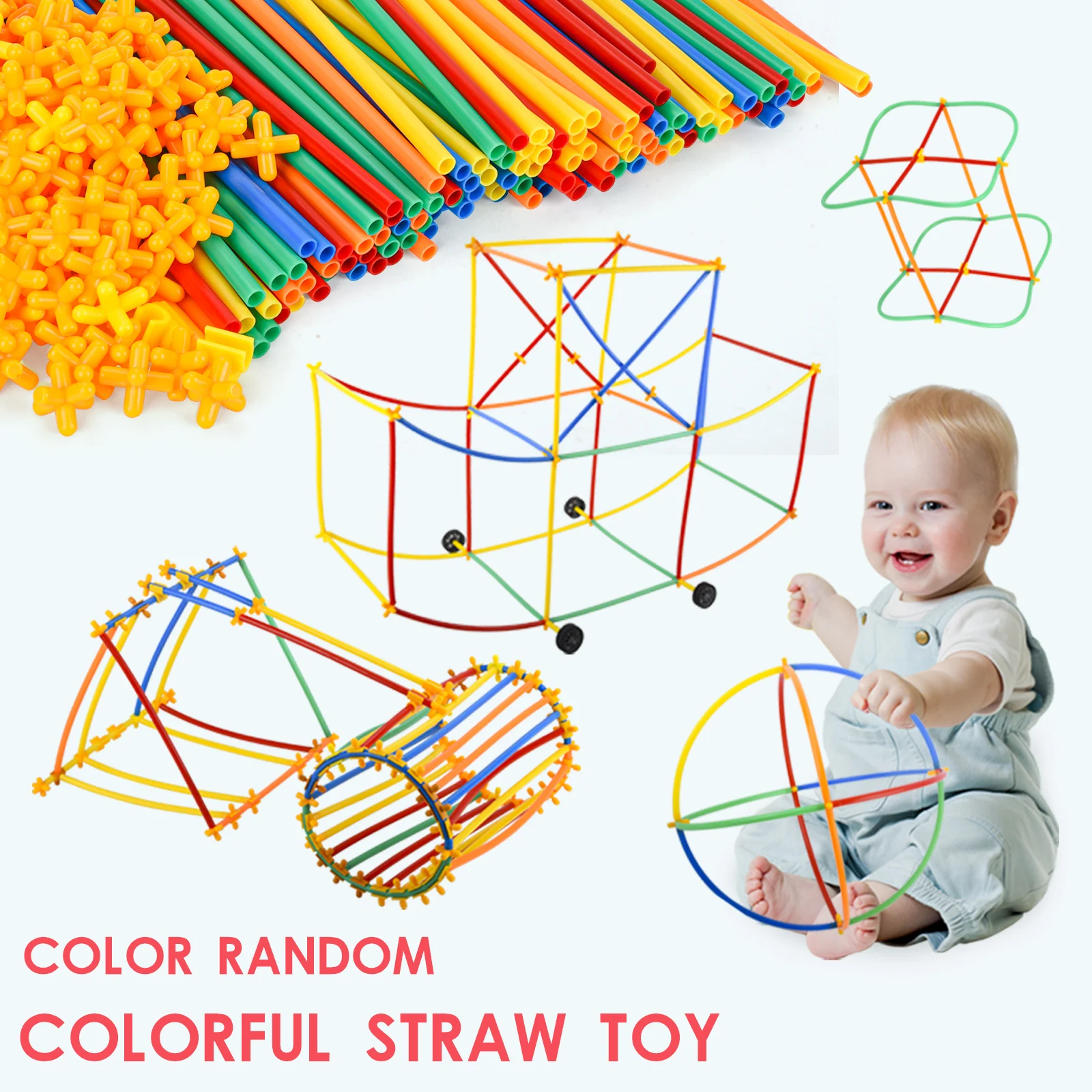 200Pcs Kids Children Toy Building Blocks, Colorful Plastic Straw Constructor STEM Educational Toy, DIY Engineering Construction Set, Toddler Brain Learning Game, Boys Girls Birthday Holiday Gift