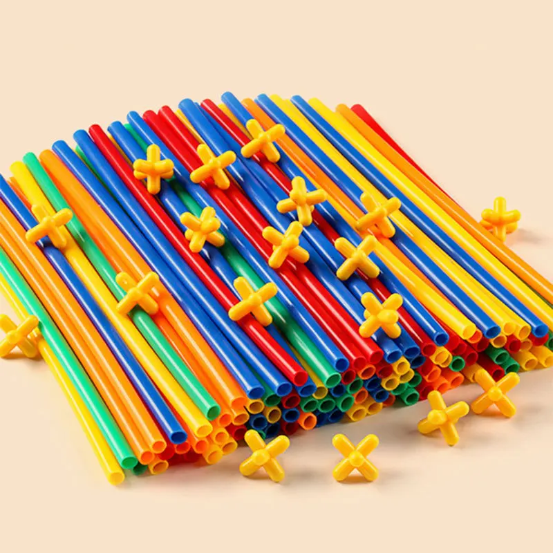 200Pcs Kids Children Toy Building Blocks, Colorful Plastic Straw Constructor STEM Educational Toy, DIY Engineering Construction Set, Toddler Brain Learning Game, Boys Girls Birthday Holiday Gift