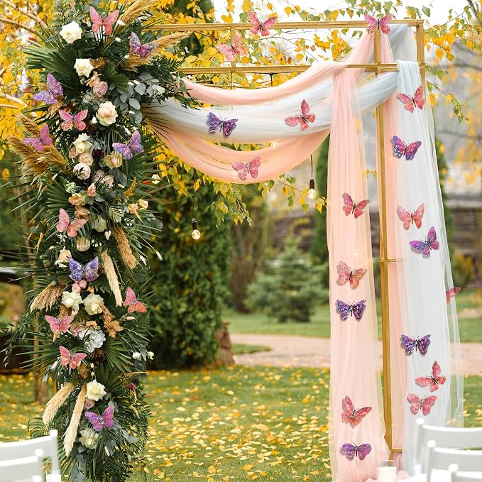 10Pcs Laser Engraved Gold 3D Butterfly Wall Decals Self adhesive Waterproof Reusable PET Stickers Dreamy Butterfly Decorations for Birthday Wedding Party Home Room Aesthetic Cake Decor DIY Crafts
