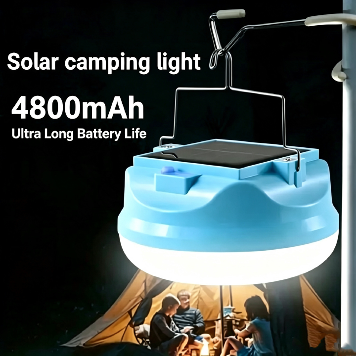 Solar Camping Light, 4800mAh Emergency Camping Light, Portable Indoor/Outdoor Waterproof Super Bright Housing, Built-in Power Bank for Phone Charging Waterproof LED Solar Bulb with Hanging Hook