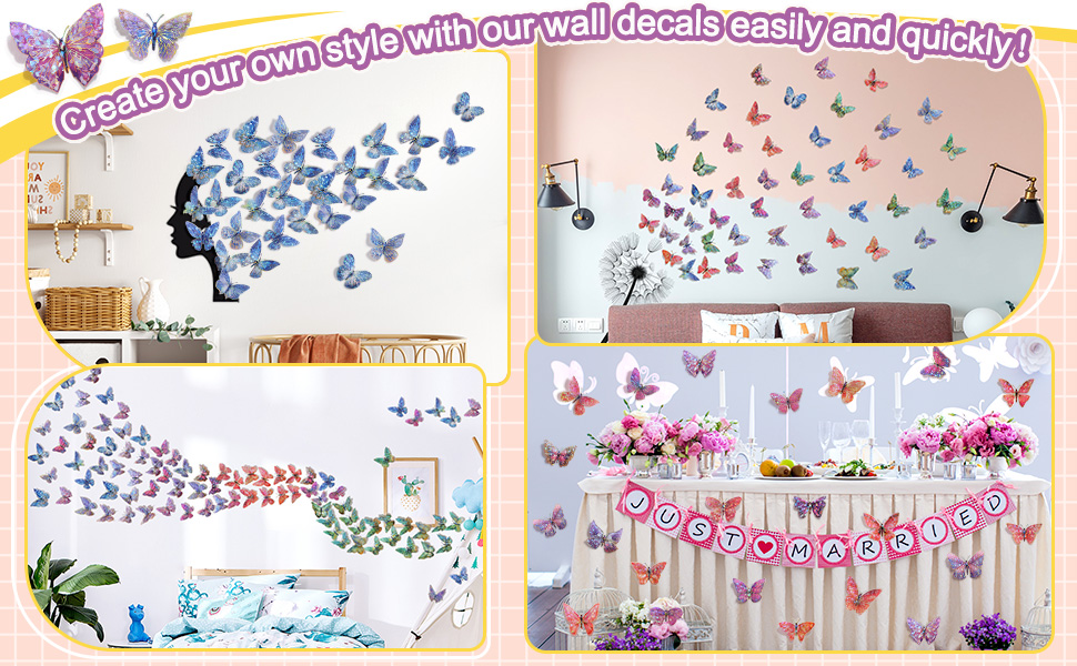10Pcs Laser Engraved Gold 3D Butterfly Wall Decals Self adhesive Waterproof Reusable PET Stickers Dreamy Butterfly Decorations for Birthday Wedding Party Home Room Aesthetic Cake Decor DIY Crafts