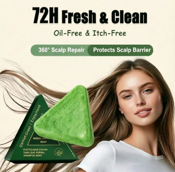 Anti Hair Loss Promote Hair Growth Shampoo Bar Natural Triangle Natural Herbal Medical Soap with Usman Grass and Platycladus Oil Control Deep Cleansing Strengthen Roots Refreshing Hair Care Shampoo