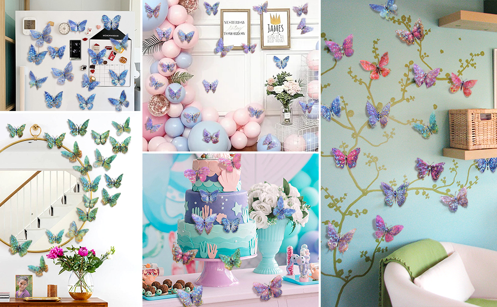 10Pcs Laser Engraved Gold 3D Butterfly Wall Decals Self adhesive Waterproof Reusable PET Stickers Dreamy Butterfly Decorations for Birthday Wedding Party Home Room Aesthetic Cake Decor DIY Crafts