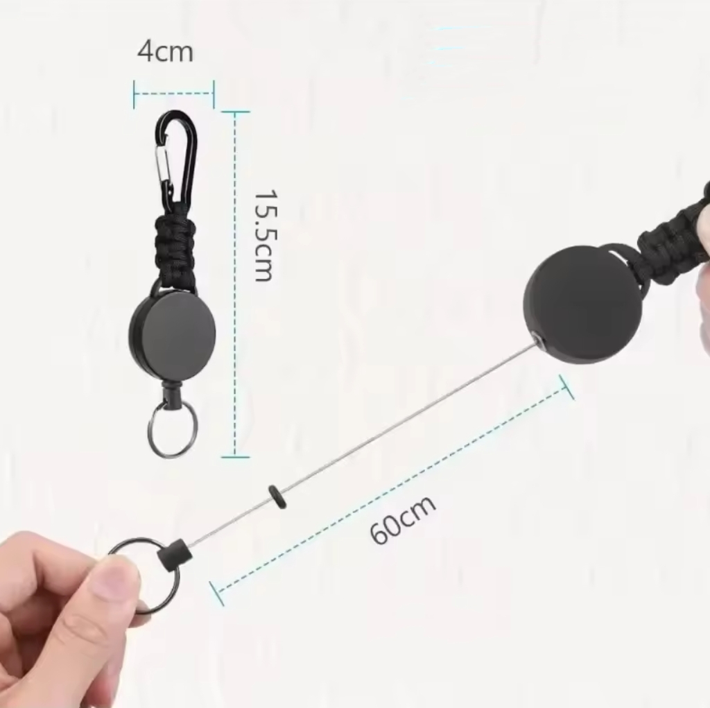 Keychain 60cm Retractable Key Reel Heavy Duty Steel Wire Carabiner Paracord Braided Anti Lost Key chain for Outdoor Camping Hiking Fishing Badge Holder Key Ring ID Card Keys