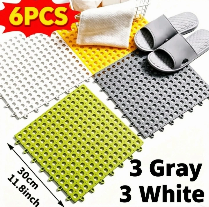 6pcs Bathroom mat Bath Mat Bathroom Floor Tiles Interlocking Drainage Soft PVC Non-Slip Splicing Shower Mat Bath Rugs Dewatering Drain Mat For Swimming Pool Terrace Balcony DIY Cut Freely 3Grey+3White