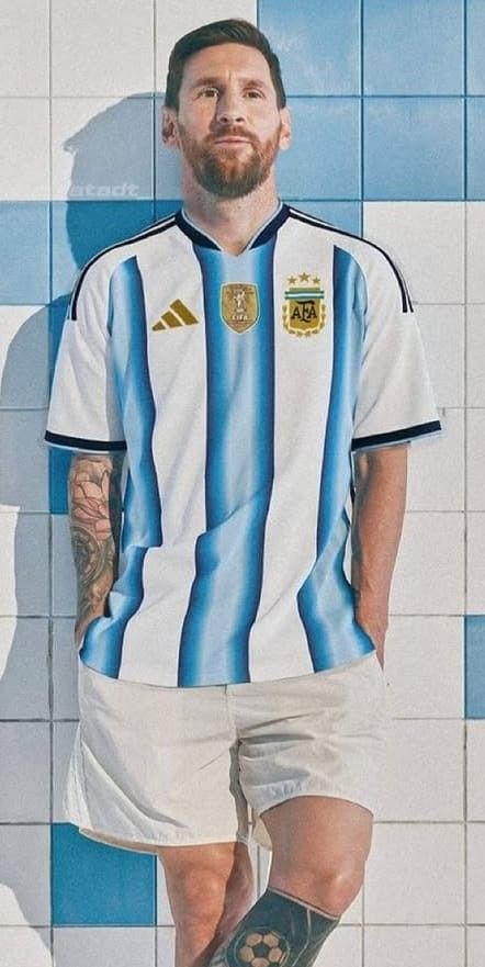 World cup Argentina Home Jersey (Player Version)– Sky Blue & White Stripes, Gold Accents | Sizes S - 2XL.  CHAMPIONS KIT.