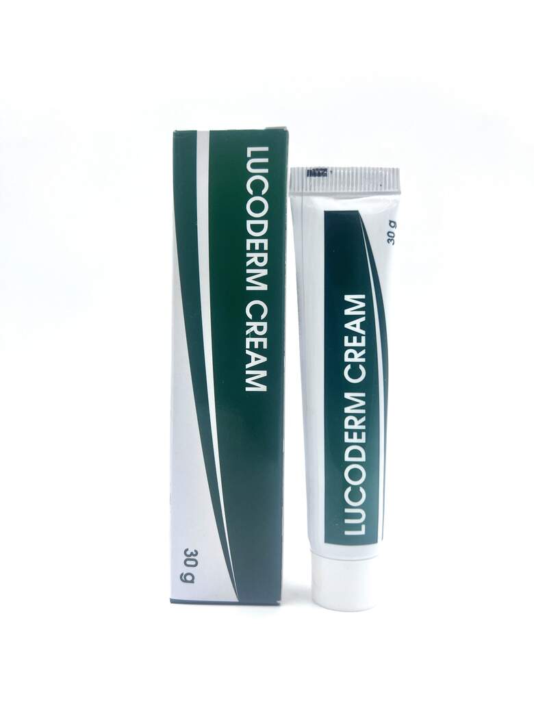 LUCODERM CREAM 30G used to treat hyperpigmentation, melasma, and uneven skin tone by inhibiting melanin production and promoting a clearer complexion.