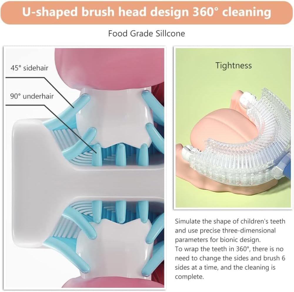 Toddler Children 360 U Shaped Soft Silicone Toothbrush Pack Kid Age 2-6Y All Rounded Teeth Brush Head Easy Circular Wide 3 Side Foam Manual Boy Girl Full Whole Mouth Guard