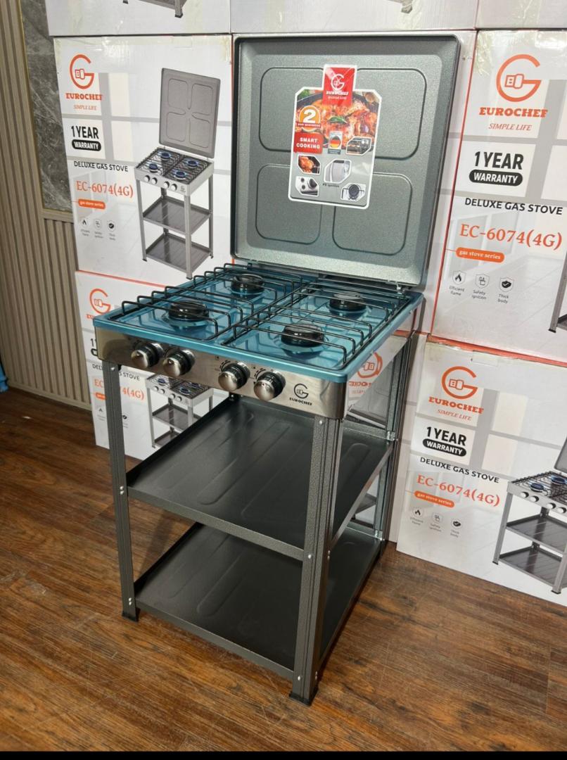 Eurochef EC-6074 (4G) Deluxe Gas Stove** — a standing cooker with 2 shelves and 4 gas burners.