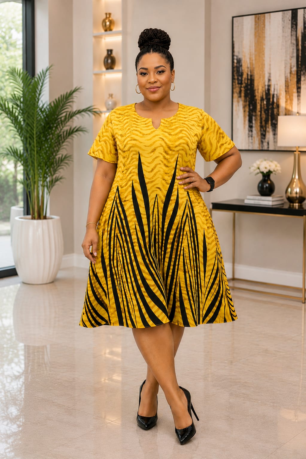 Women's Ruby Blossom Free African Print Skater Dress Size M to 3XL — a stunning statement piece designed for sophisticated charm and effortless femininity.