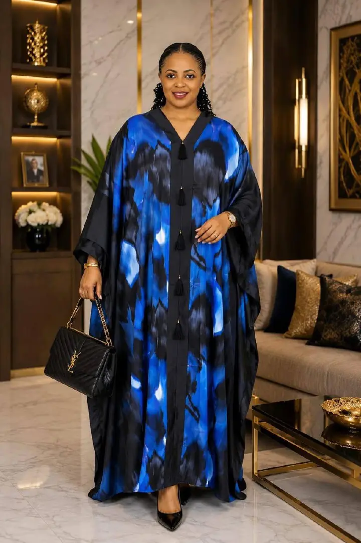 Women's Royal Flow Luxe Free Size Kaftan Dress a statement piece designed for comfort,confidenceand timeless style.Crafted in richcolor, this flowing maxi kaftan drapes beautifully and comes withscarf