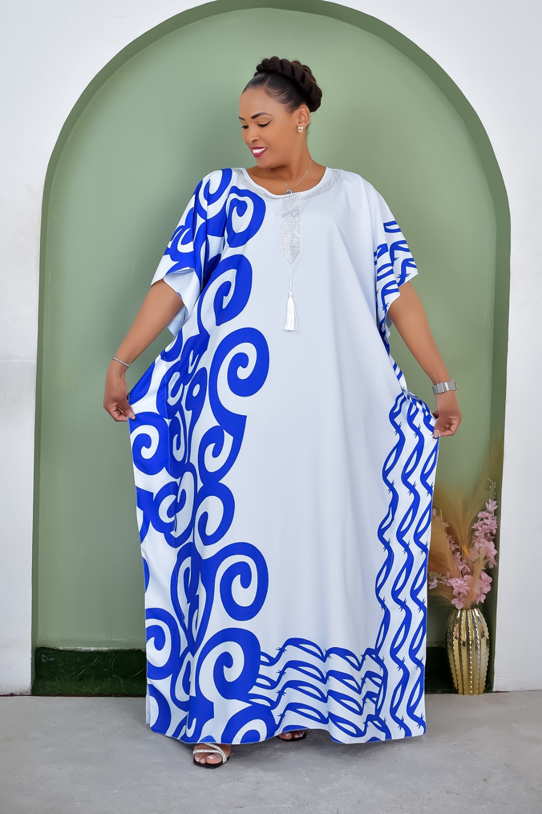 Women's Royal Flow Luxe Free Size Kaftan Dress a statement piece designed for comfort, confidence, and timeless style. Crafted in a rich royal blue hue, this flowing maxi kaftan drapes beautifully