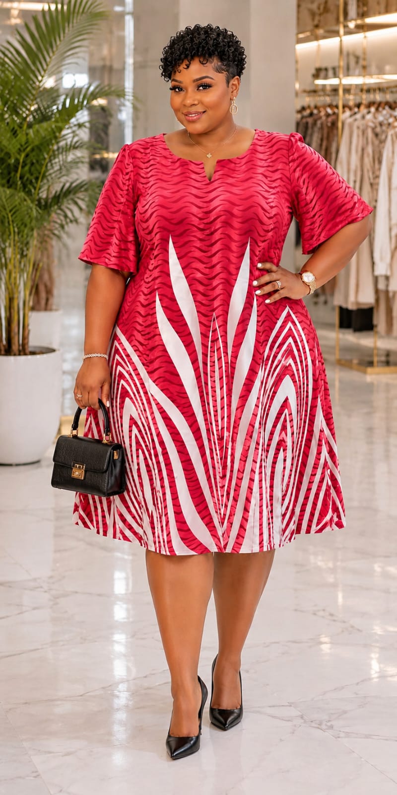 Women's Ruby Blossom Free African Print Skater Dress Size M to 3XL — a stunning statement piece designed for sophisticated charm and effortless femininity.