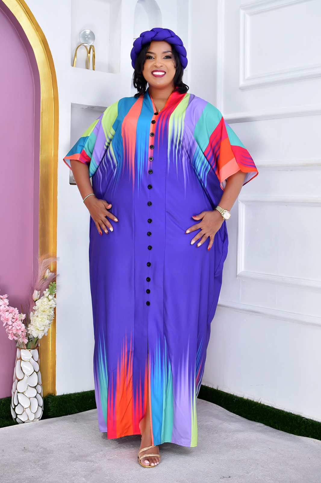Women's Royal Flow Luxe Free Size Kaftan Dress a statement piece designed for comfort, confidence, and timeless style. Crafted in a rich royal blue hue, this flowing maxi kaftan drapes beautifully