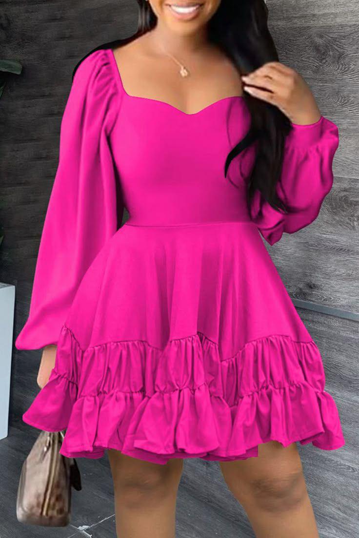 Women's Fuchsia Romance Ruffle Mini Dress Size L to 2XL, a vibrant statement piece designed to bring elegance, femininity, and playful charm to your wardrobe.